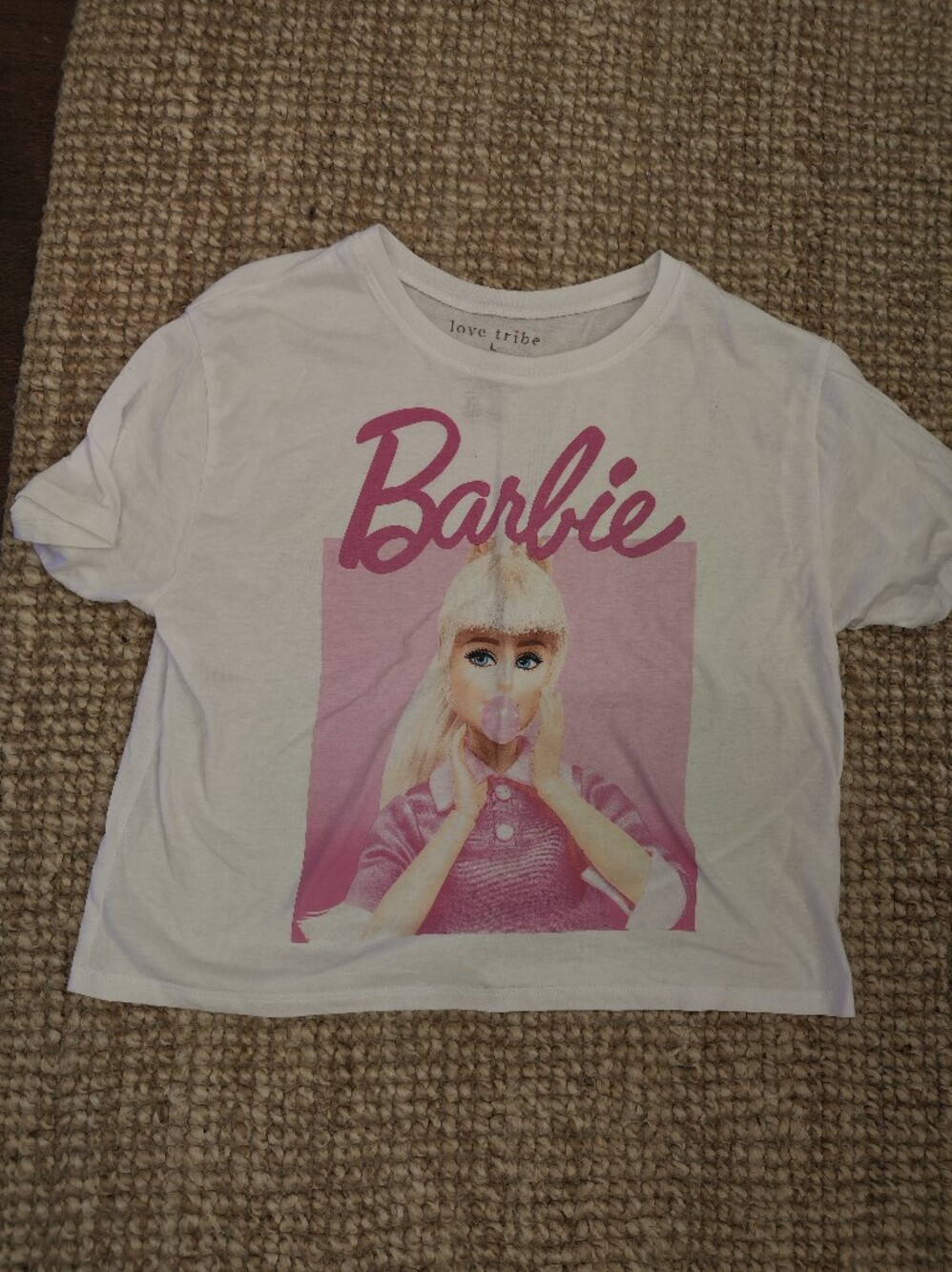 Love Tribe Barbie White Graphic Tee - Pink Print
